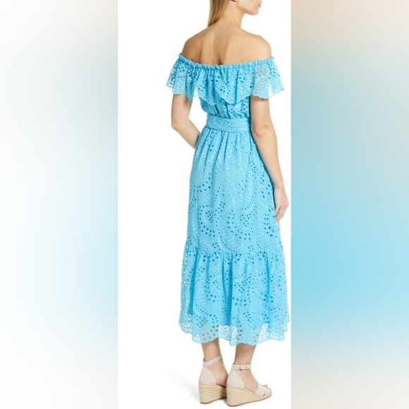 NWT Lilly Pulitzer Geri Off the Shoulder Seabreeze Blue Dress SZ M - Picture 2 of 16